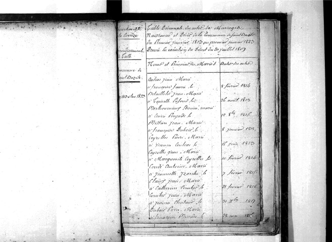 Tables décennales des mariages (1813-1822)