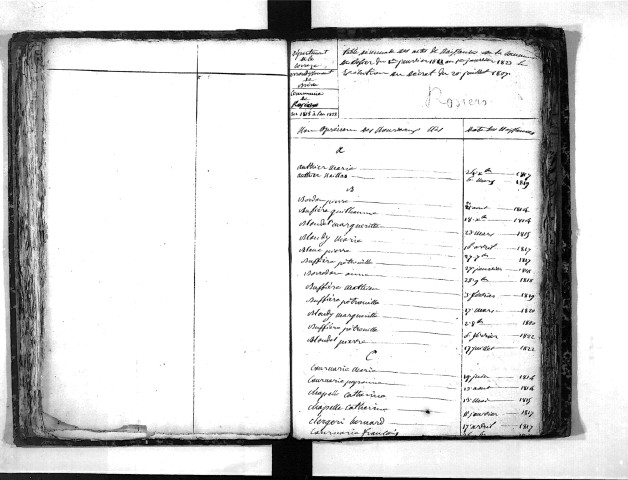 Tables décennales des naissances (1813-1822)