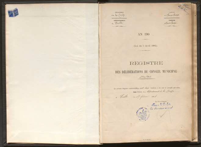 Délibérations du conseil municipal. 26 juin 1904-20 janvier 1921