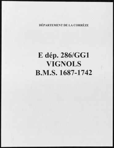 Baptêmes, mariages, sépultures (1687-1742)