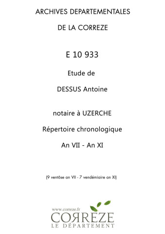 Répertoire chronologique : 9 ventôse an VII-30 fructidor an XI