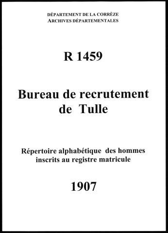 Classe 1907 : table alphabétique.