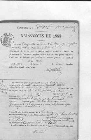 Naissances, mariages, décès (1883-1892)