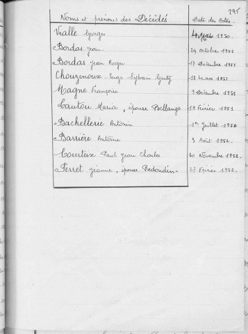Tables décennales des décès (1943-1952)
