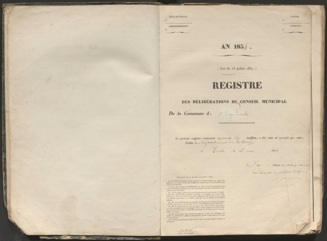 Délibérations du conseil municipal. 3 août 1854-17 novembre 1870