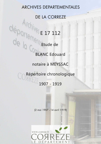 Répertoire chronologique : 2 mai 1907-14 avril 1919