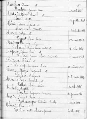 Tables décennales des mariages (1943-1952)