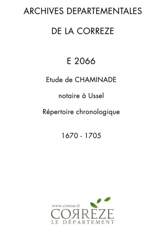 Répertoire chronologique : 1670-1705
