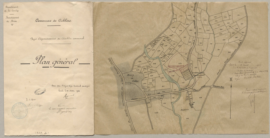 Cimetière ; concessions. Mairie. Bureau de poste. Monument aux morts.