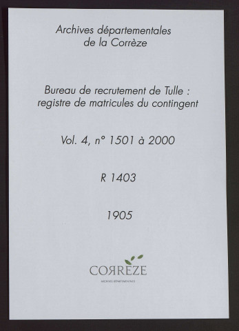 Classe 1905 : matricules 1501 à 2000.