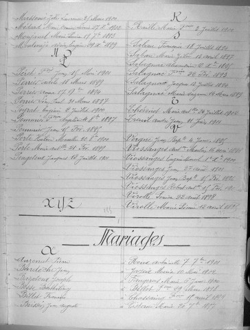 Tables décennales des mariages (1893-1902)