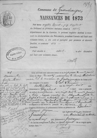 Naissances, mariages, décès (1873-1882)