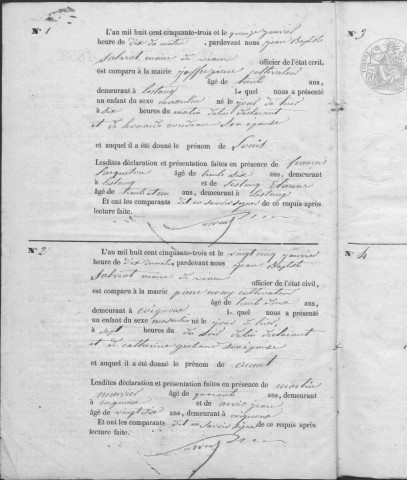 Naissances, mariages, décès (1853-1862)