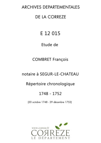Répertoire chronologique : 20 octobre 1848-29 décembre 1752