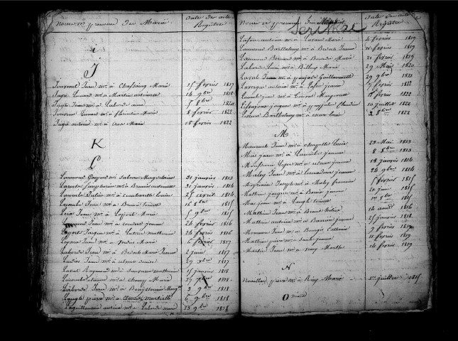 Tables décennales des mariages (1813-1822)