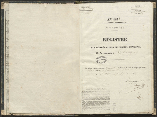Délibérations du conseil municipal. 14 mai 1838-13 mai 1860