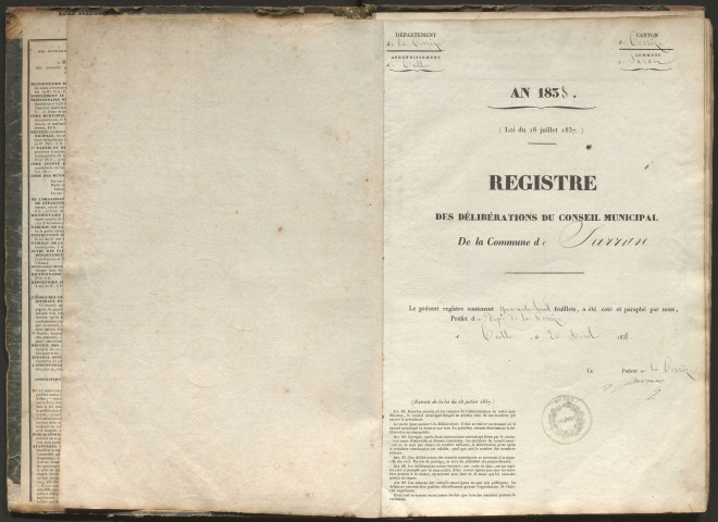 Délibérations du conseil municipal. 20 mai 1838-05 février 1860