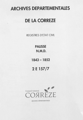 Naissances, mariages, décès (1843-1852)