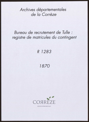 Classe 1870 : registre matricule du contingent.