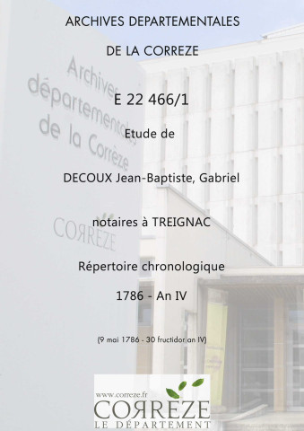 Répertoires alphabétique et chronologique : 1786-1847