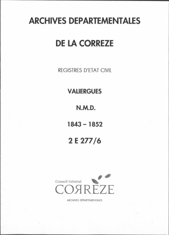 Naissances, mariages, décès (1843-1852)