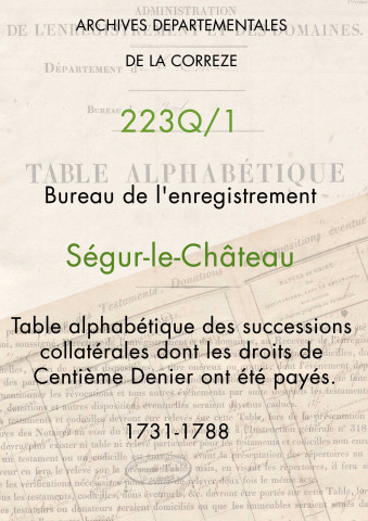 Table alphabétique des successions collatérales dont les droits de Centième Denier ont été payés.