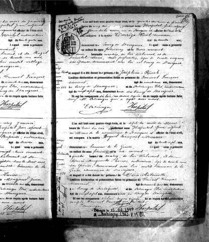 Naissances, mariages, décès (1883-1892)