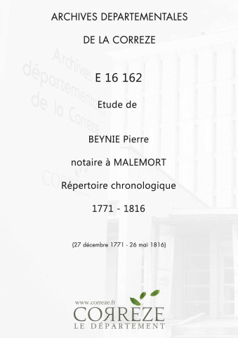Répertoire chronologique : 27 décembre 1771-26 mai 1816