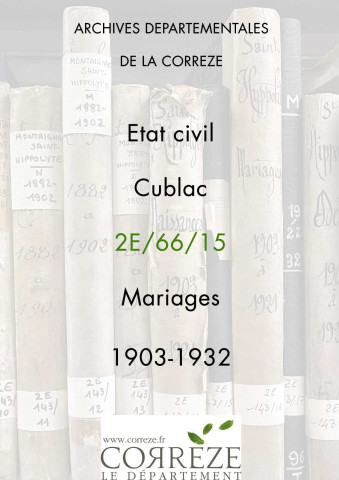 Mariages (1903-1932).