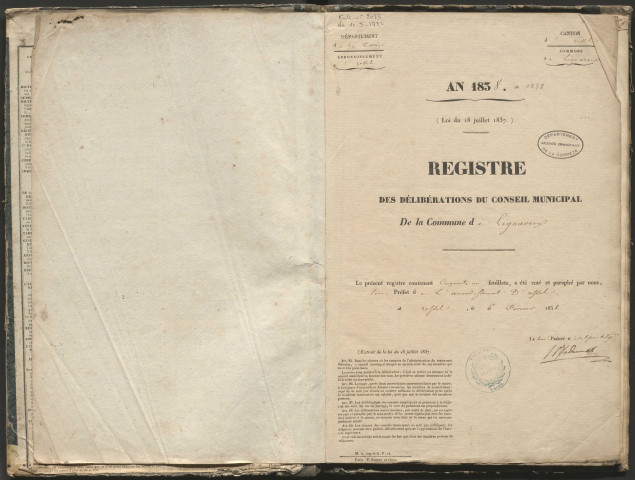 Délibérations du conseil municipal. 12 mars 1838-24 février 1878