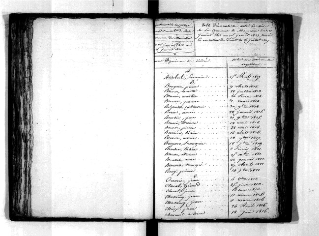 Tables décennales des décès (1813-1822)