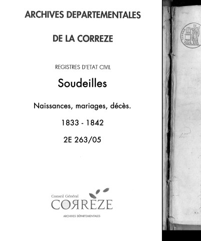 Naissances, mariages, décès (1833-1842)