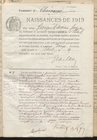 Naissances, mariages, décès (1913-1922).