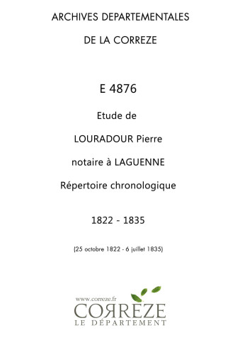 Répertoire chronologique : 25 octobre 1822-6 juillet 1835