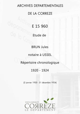 Répertoire chronologique : 2 janvier 1920-31 décembre 1924