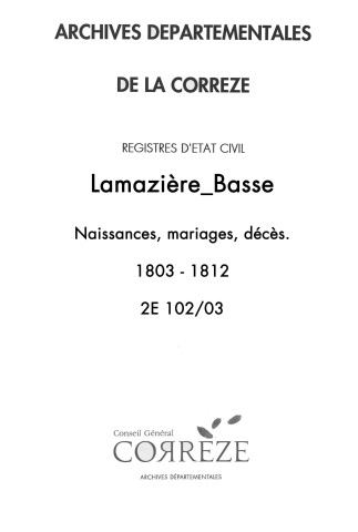 Naissances, mariages, décès (1803-1812)