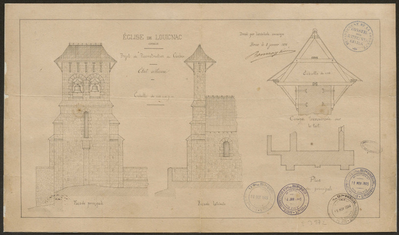 Eglise ; clocher. Presbytère. Cimetière ; concessions. Monument aux morts. Bureau de bienveillance.