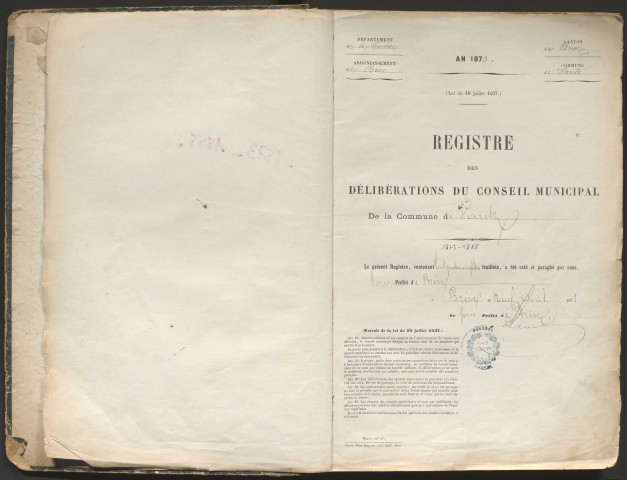 Délibérations du conseil municipal. 18 mai 1873-27 mai 1888