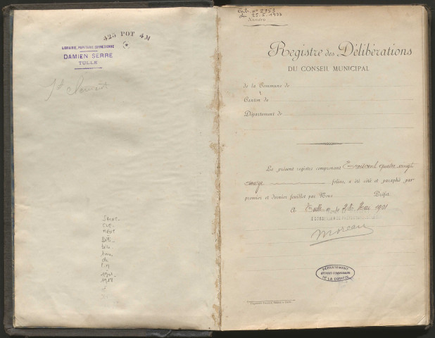 Délibérations du conseil municipal. 29 juin 1901-11 août 1918