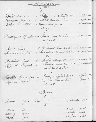 Tables décennales des naissances (1943-1952)