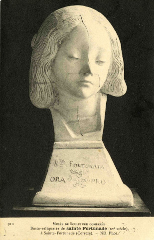 "910 Musée de sculpture comparée. Buste-reliquaire de Sainte-Fortunade (XVe siècle), à Sainte-Fortunade (Corrèze)".