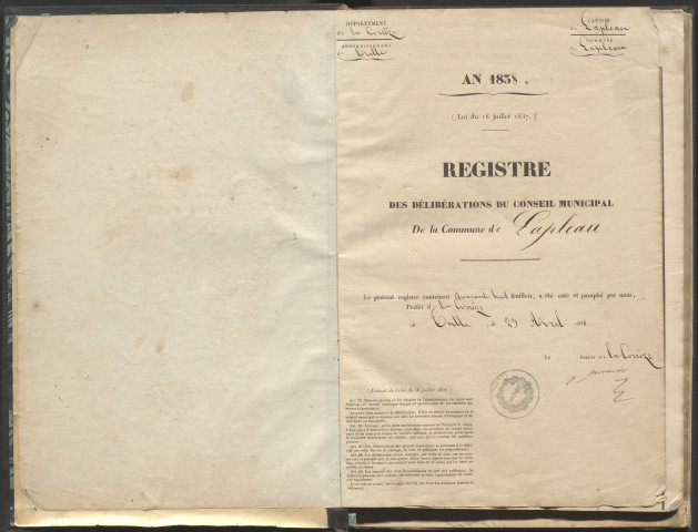 Délibérations du conseil municipal. 13 mai 1838-1er décembre 1875
