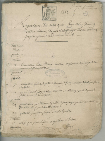 Répertoire chronologique : 2 ventôse an V-31 décembre 1820