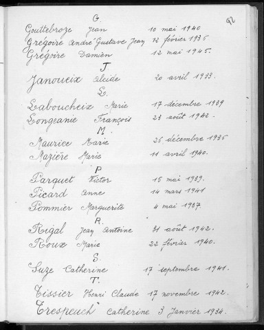 Tables décennales des décès (1933-1942)