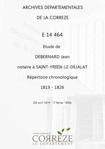 Répertoire chronologique : 26 avril 1819-17 février 1826