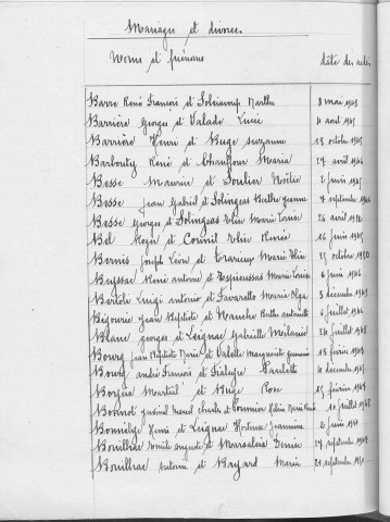 Tables décennales des mariages (1943-1952)