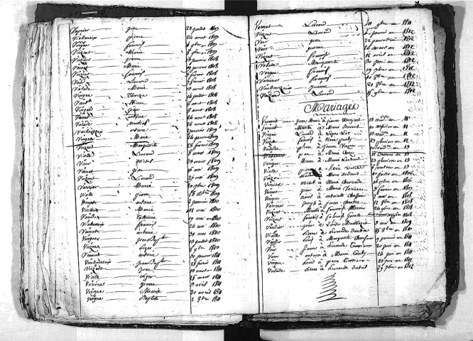 Tables décennales des naissances, mariages, décès (lettre V) (1803-1812)