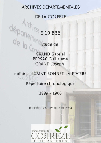 Répertoire chronologique : 8 octobre 1889-30 décembre 1900