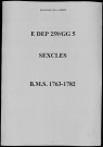 Baptêmes, mariages, sépultures (1763-1782)