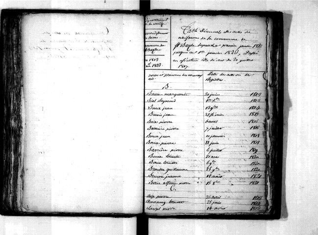 Tables décennales des naissances (1813-1822)